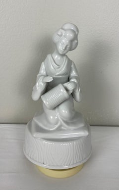 Japanese Lladro Style Figurines White Porcelain Music Boxes and Decorative Tree