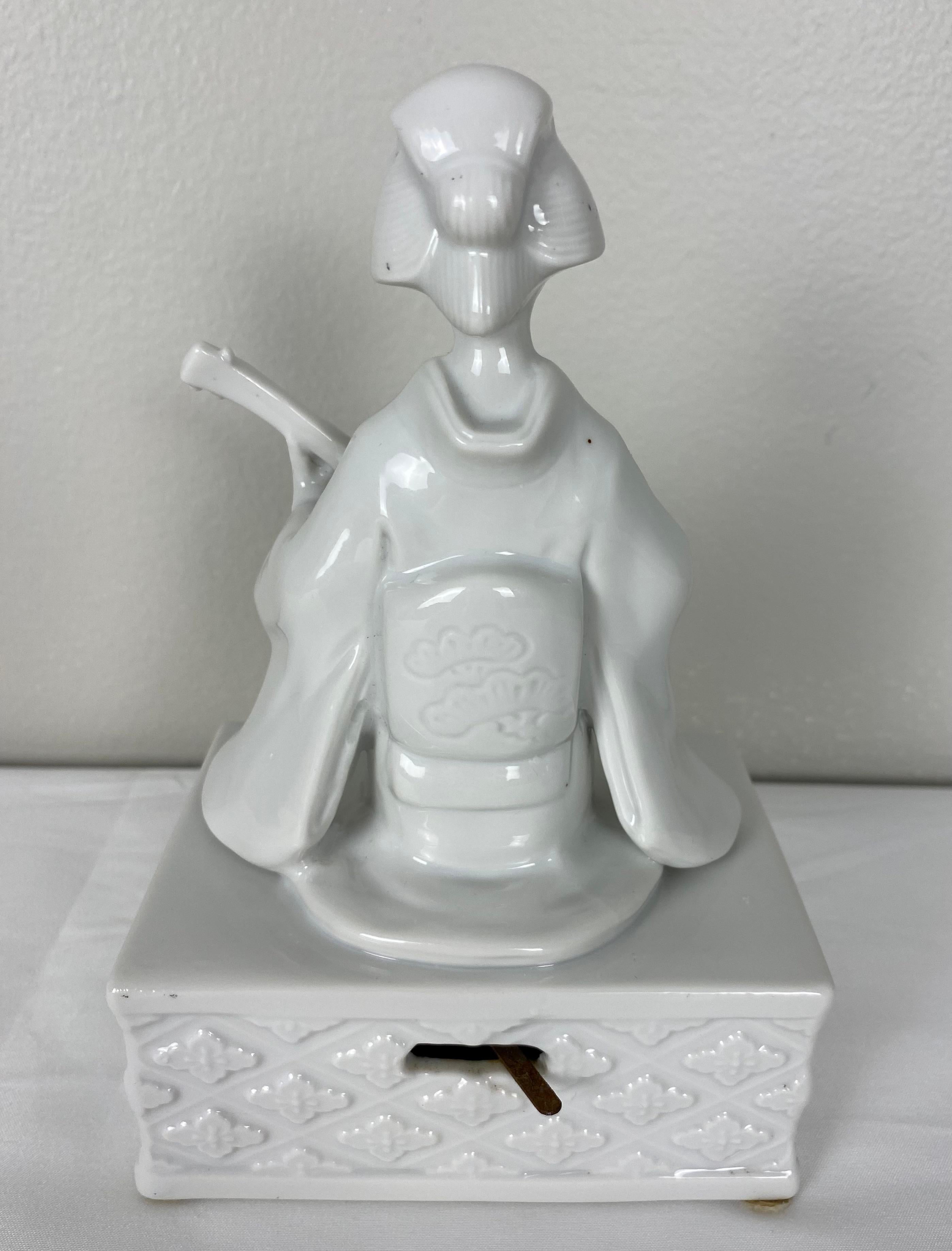 20th Century Japanese Lladro Style Figurines White Porcelain Music Boxes and Decorative Tree For Sale