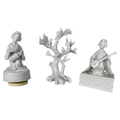 Japanese Lladro Style Figurines White Porcelain Music Boxes and Decorative Tree