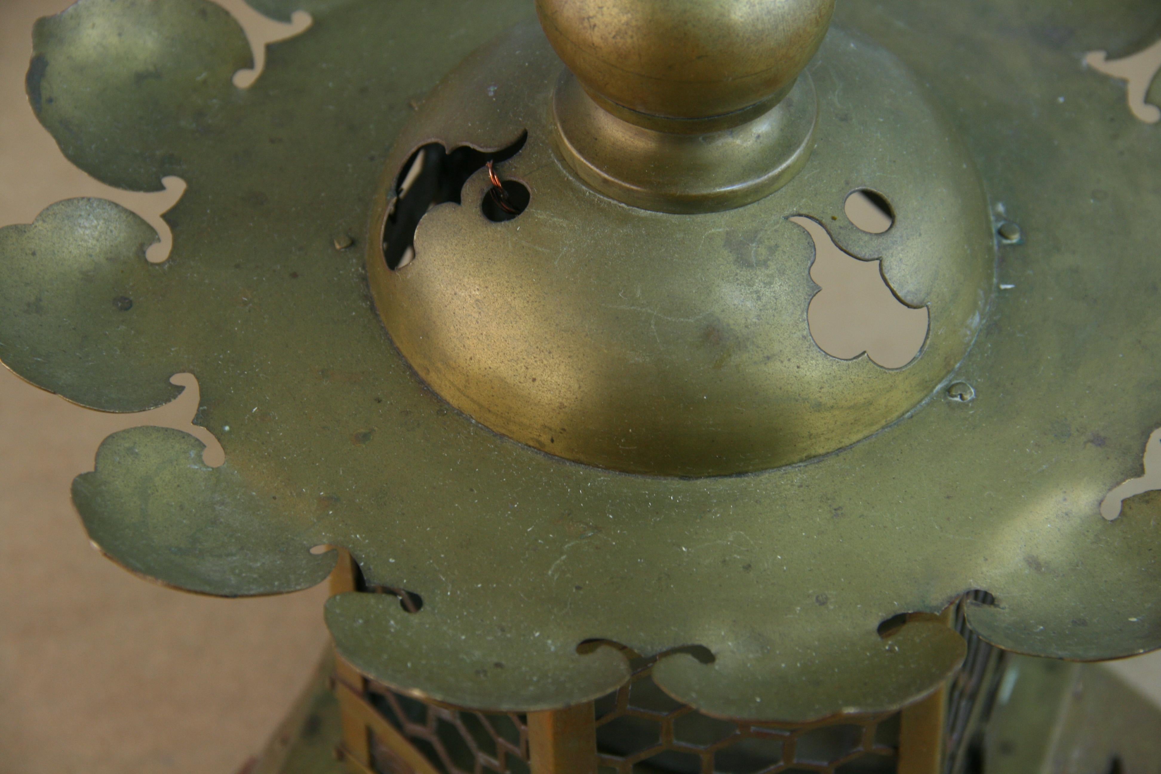 Japanese Lotus Flower Brass Garden Candle Lantern with Chain 3