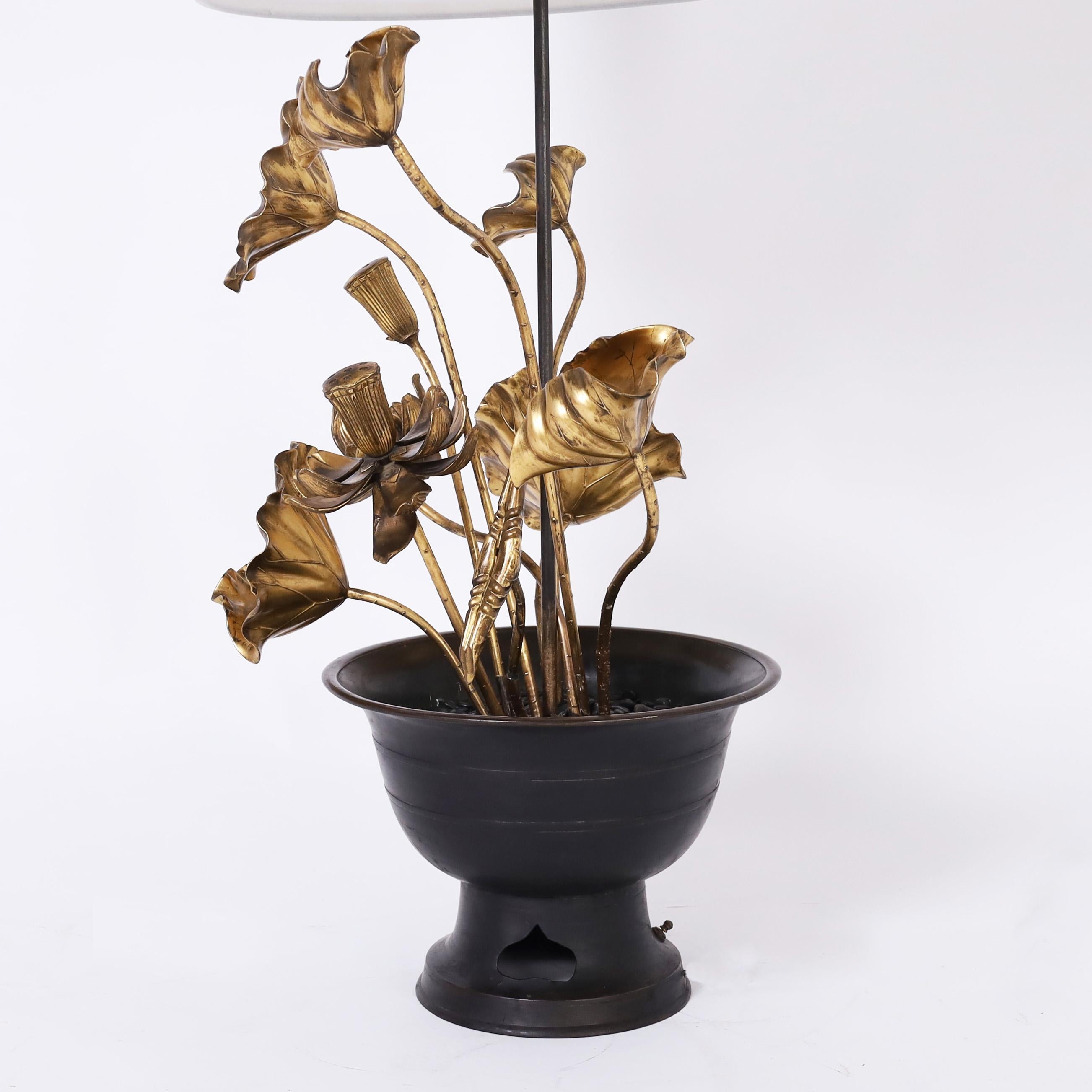 Japonisme Japanese Lotus Flower Table Lamp For Sale