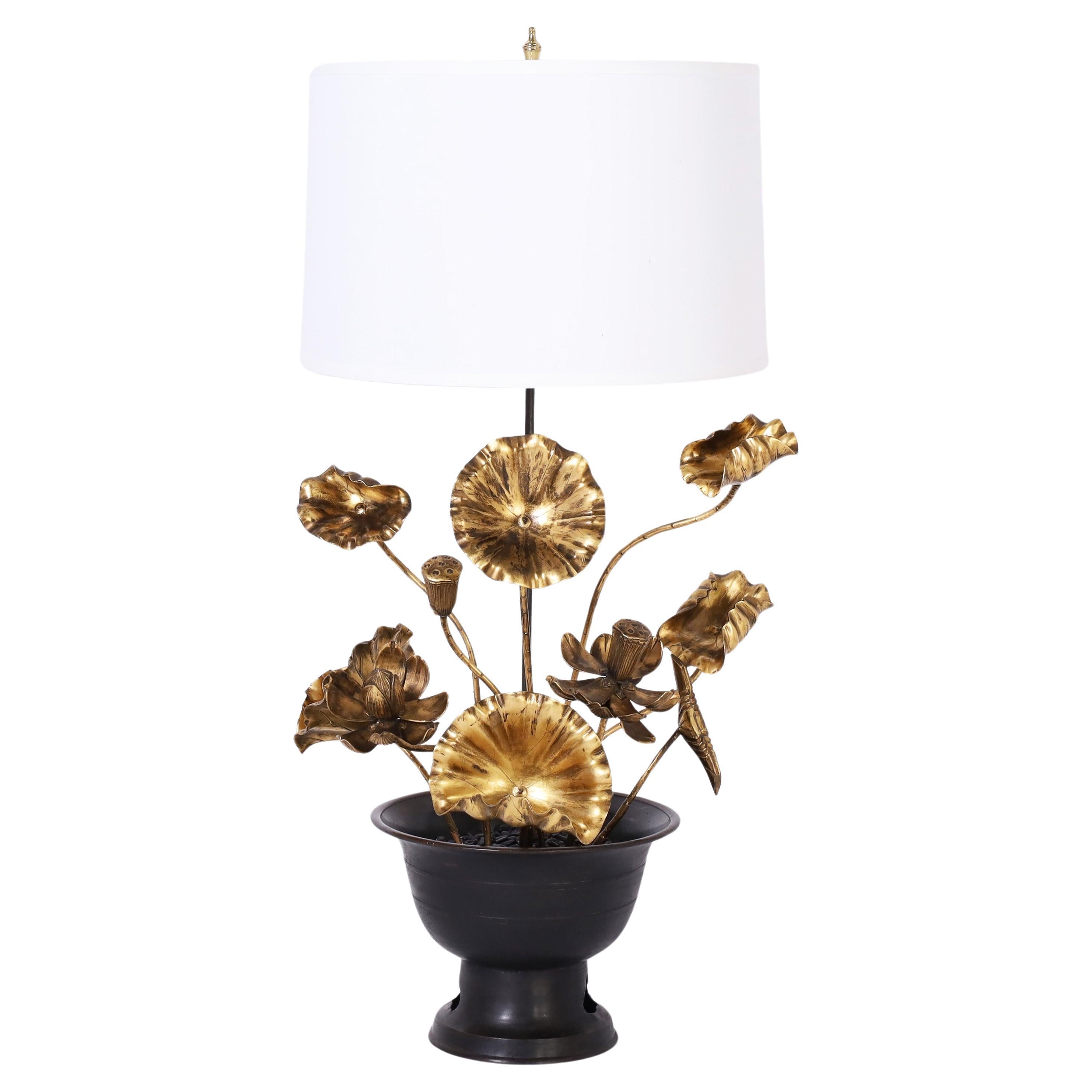 Japanese Lotus Flower Table Lamp For Sale