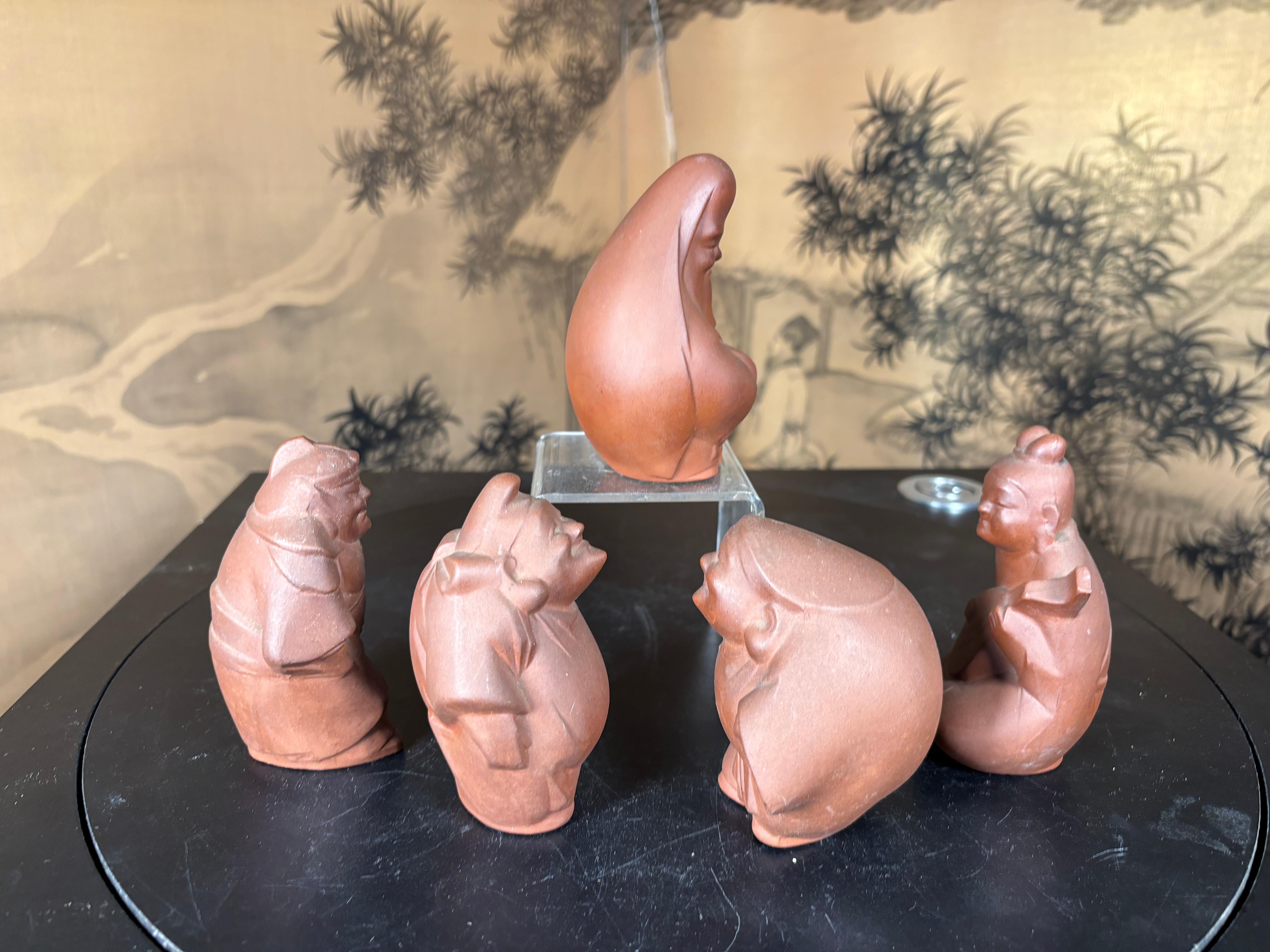 Ceramica Giapponese  Set di cinque sculture Lucky Gods, Sotaro Saegura,  Zecca difficile da trovare in vendita