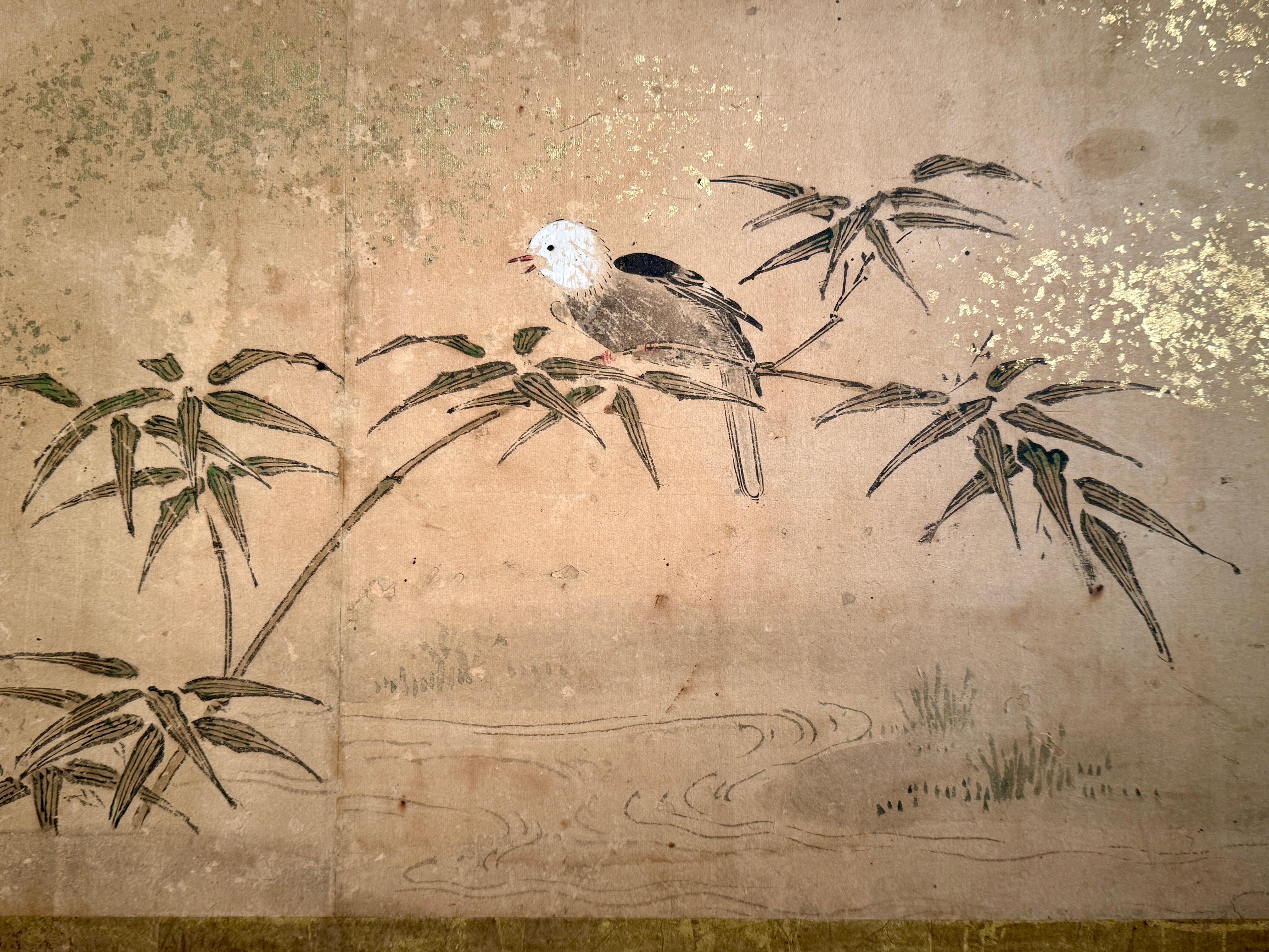 Paravent japonais à deux panneaux « magpie et pivoine », période Edo, 18e/19e siècle en vente 3