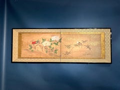 Japanese "Magpie and Peony" Two Panel Screen, Edo Period, 18th/19th century