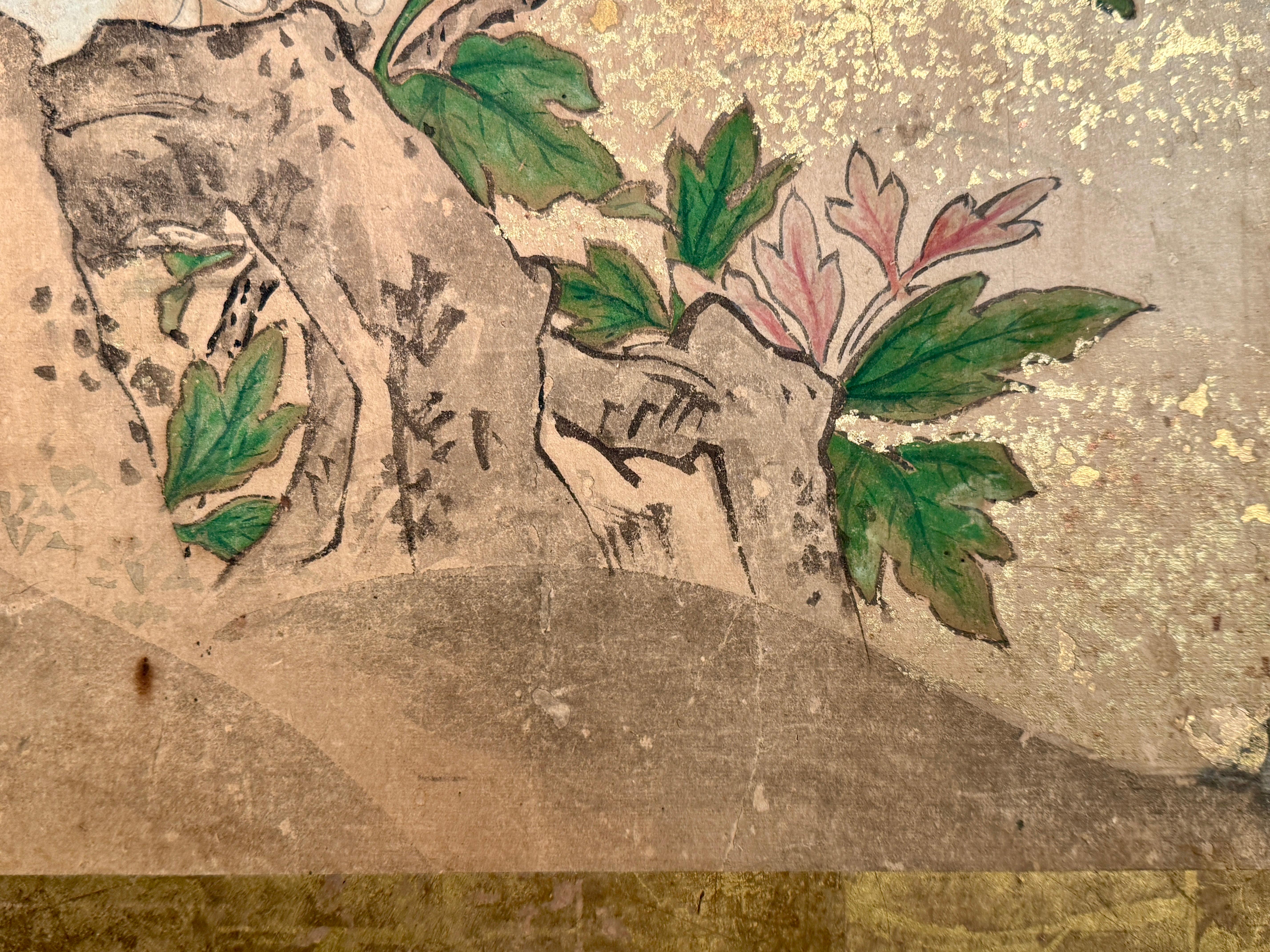 Paravent japonais à deux panneaux « magpie et pivoine », période Edo, 18e/19e siècle en vente 2