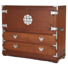 Japanese Mahogany Wedding Cabinet with Embossed & Butterfly Hardware C1930