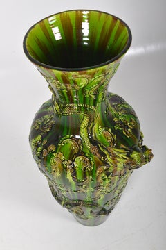 Japanese Majolica Dragon Awaji Vase, circa 1920