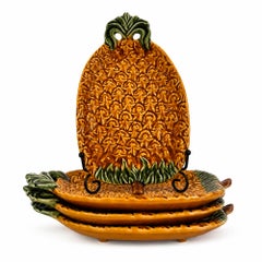 Japanese Majolica Pineapple Plates, Set of Four, Vintage, Circa 1960
