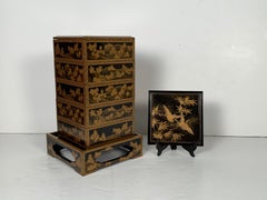 Japanese Maki-e Lacquer Stacking Box, Jubako, Meiji Period, Japan