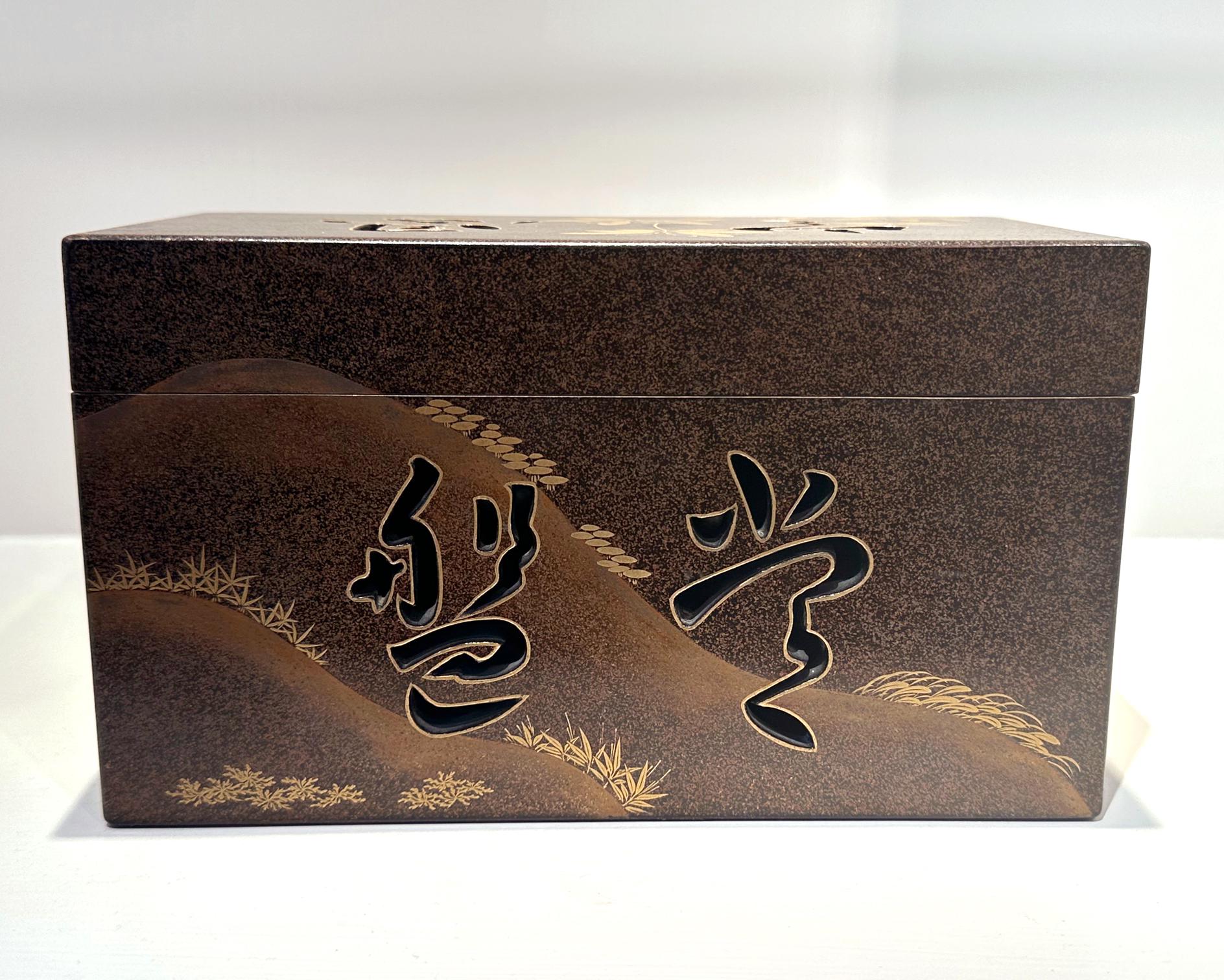 Early 20th Century Japanese Maki-e Lacquer Tray Box with Cutout Design For Sale