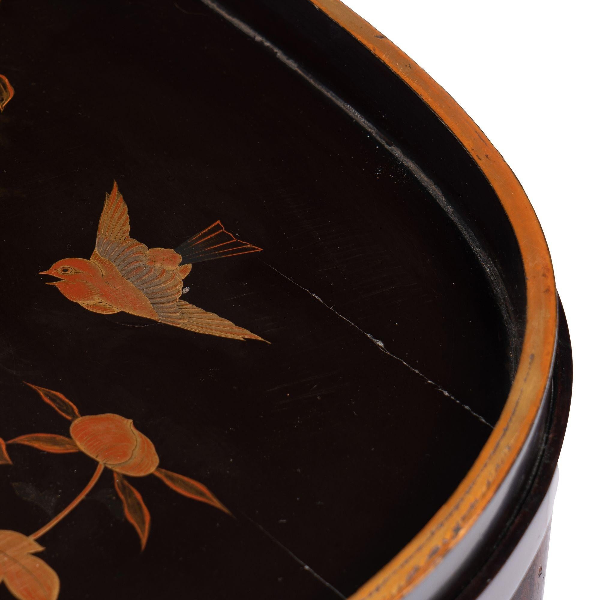 Japanese Maki-E Lacquered Oval Wood Tray on Stand, c. 1850-1900 For Sale 6