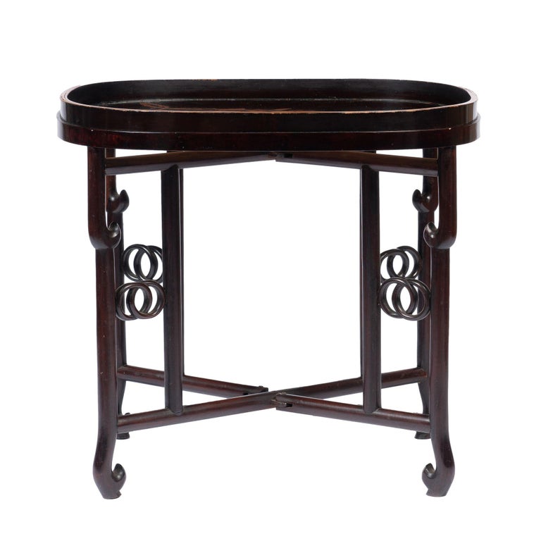 Japanese Maki-E Lacquered Oval Wood Tray on Stand, c. 1850
