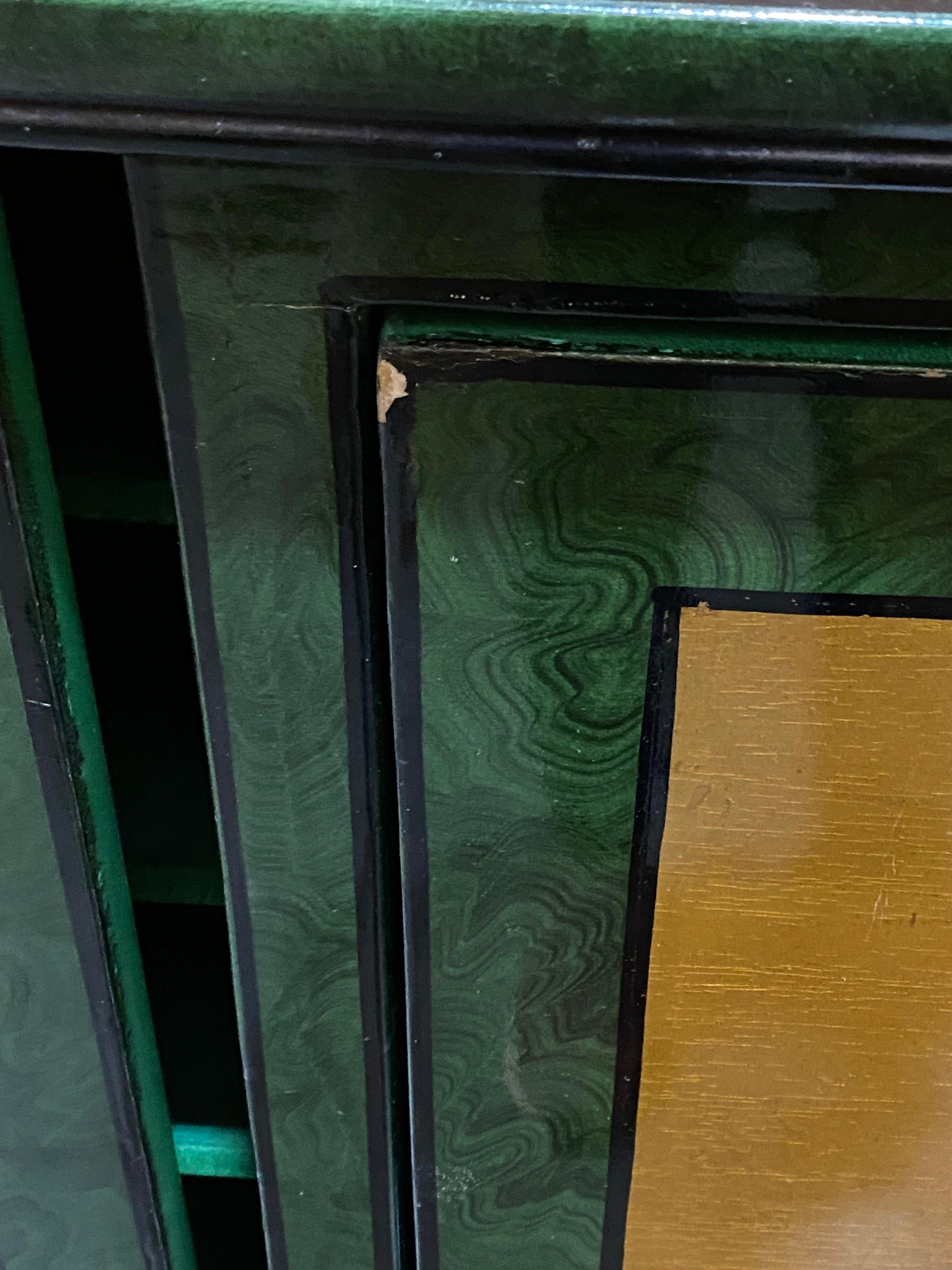 20th Century Japanese Malachite Green & Gilded Chinoiserie Faux Painted Bar Cabinet For Sale