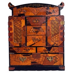Japanese Marquetry Hanging or Table Cabinet, Meiji Period, c. 1900, Japan