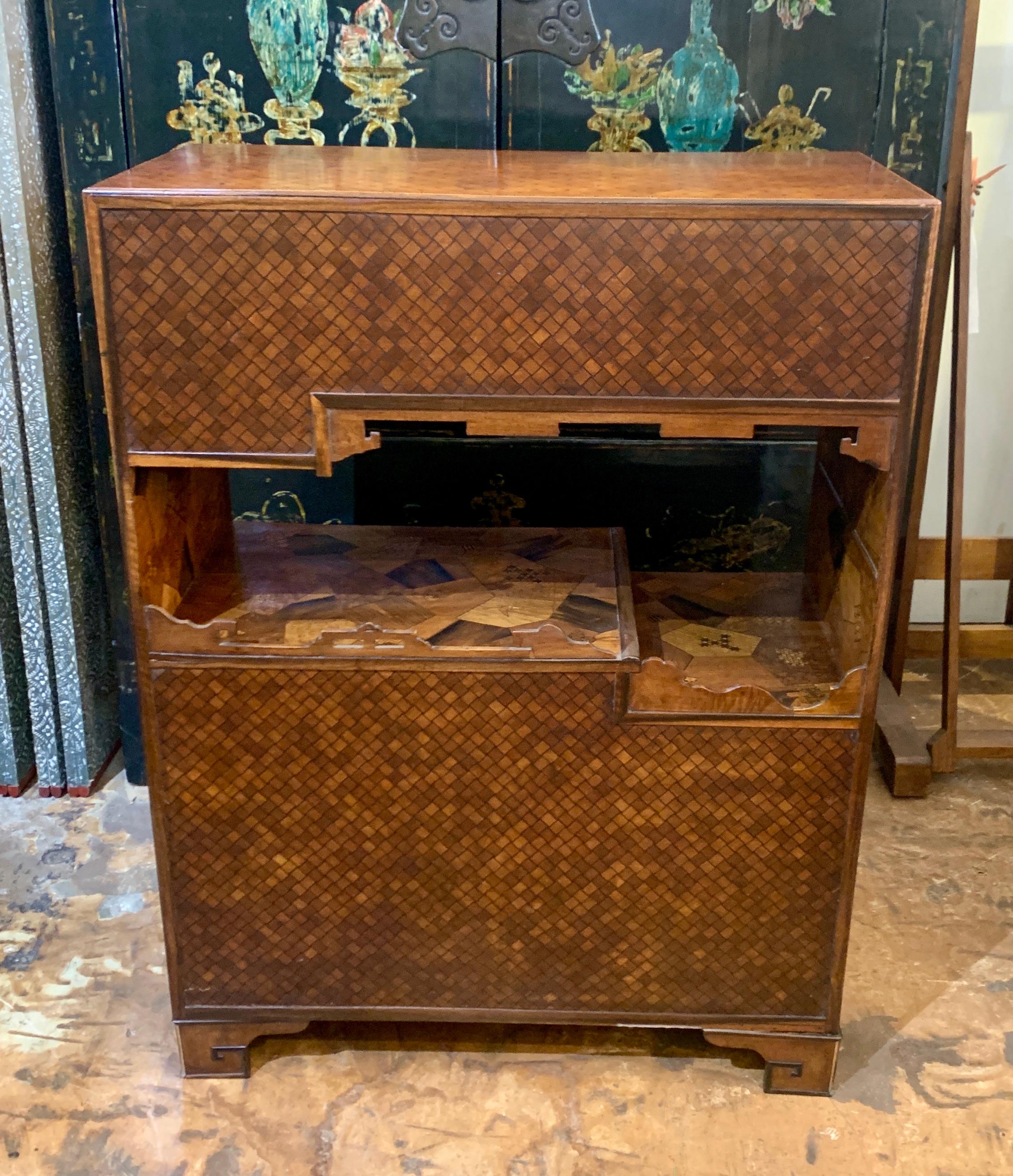 Late 19th Century Japanese Marquetry Shadona Etagere Cabinet, Meiji Period, Japan For Sale