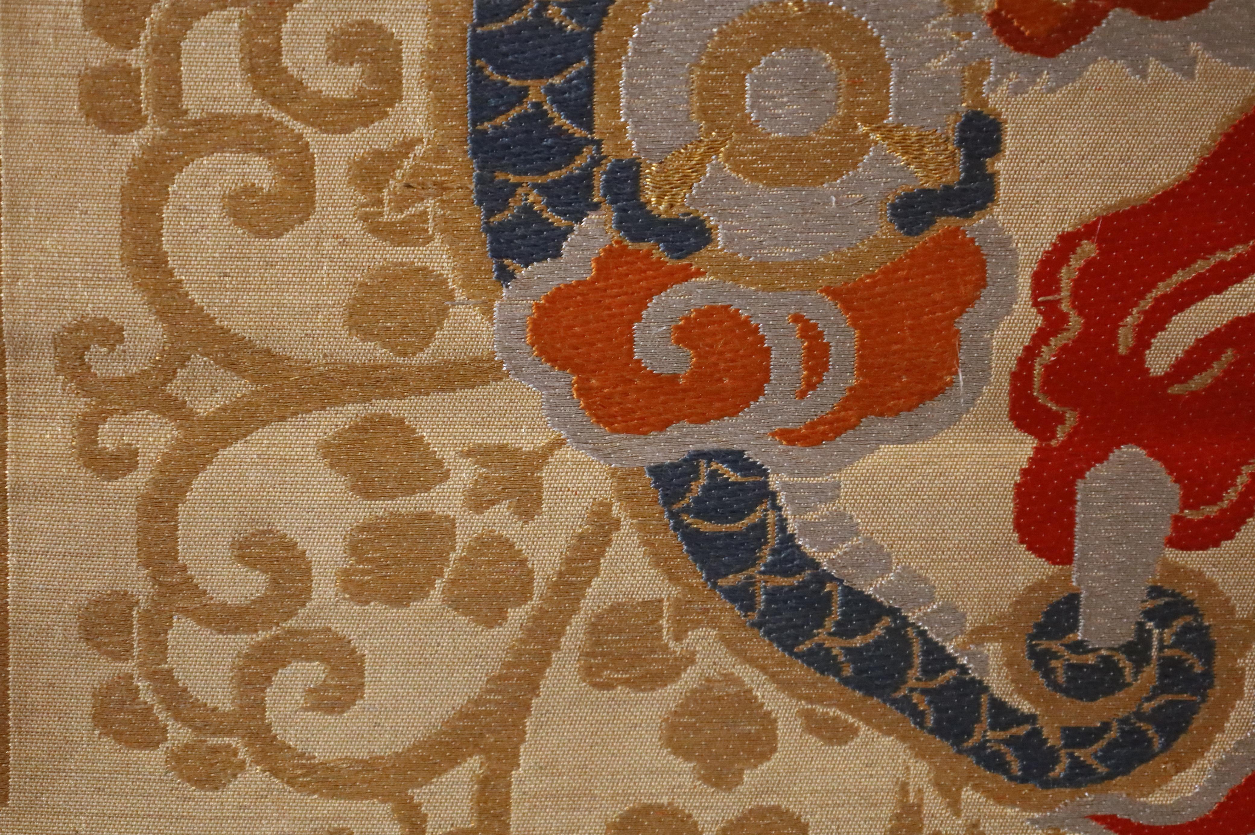 Japanese Maru Obi with Gold Embroidered Dragons – Silk Brocade, Taisho to Showa For Sale 6