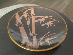 Japanese Mashiko Mingei Bamboo Art Pottery Plate in the Manner of Shoji Hamada