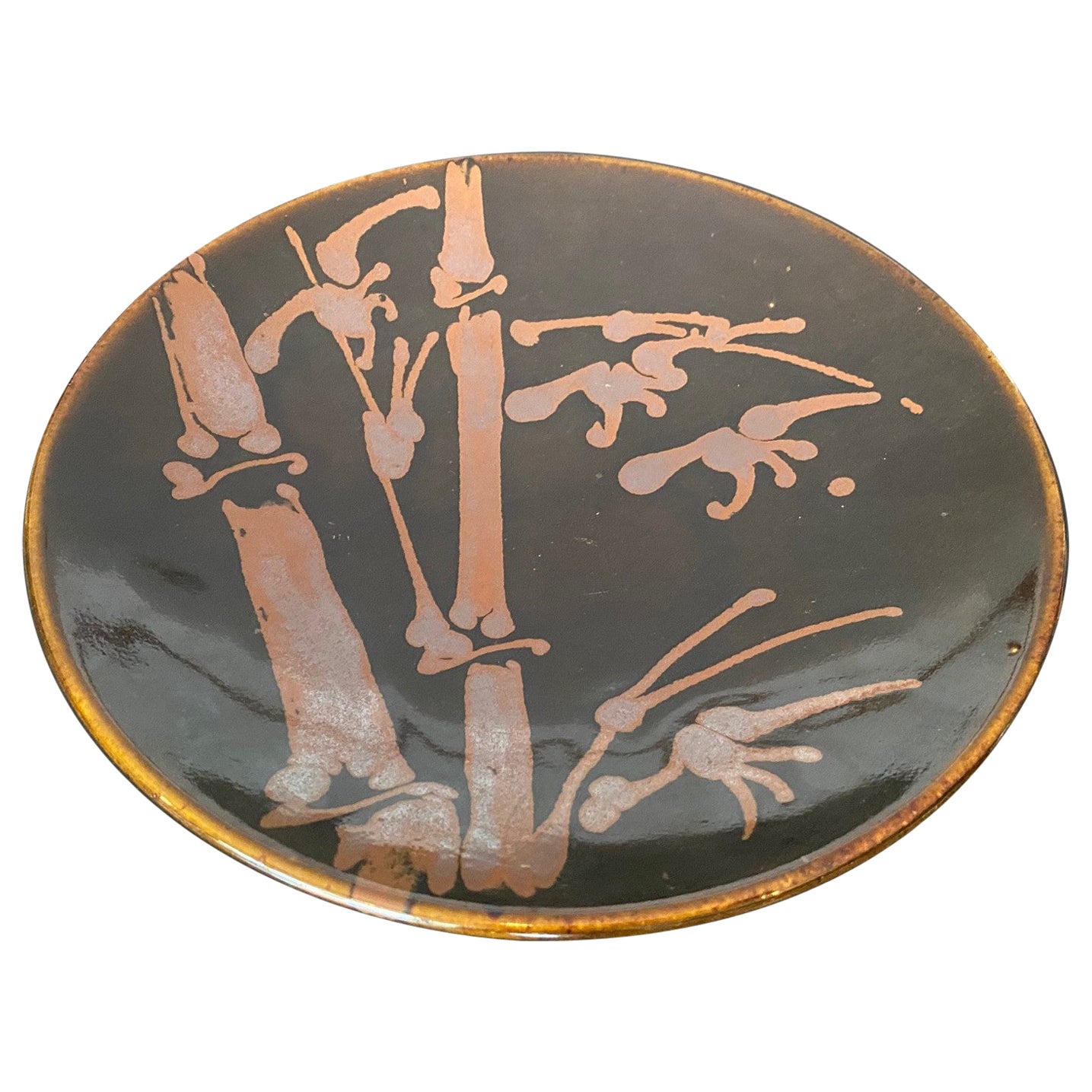 Assiette japonaise en poterie d'art Mashiko Mingei en bambou à la manière de Shoji Hamada