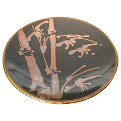 Japanese Mashiko Mingei Bamboo Art Pottery Plate in the Manner of Shoji Hamada