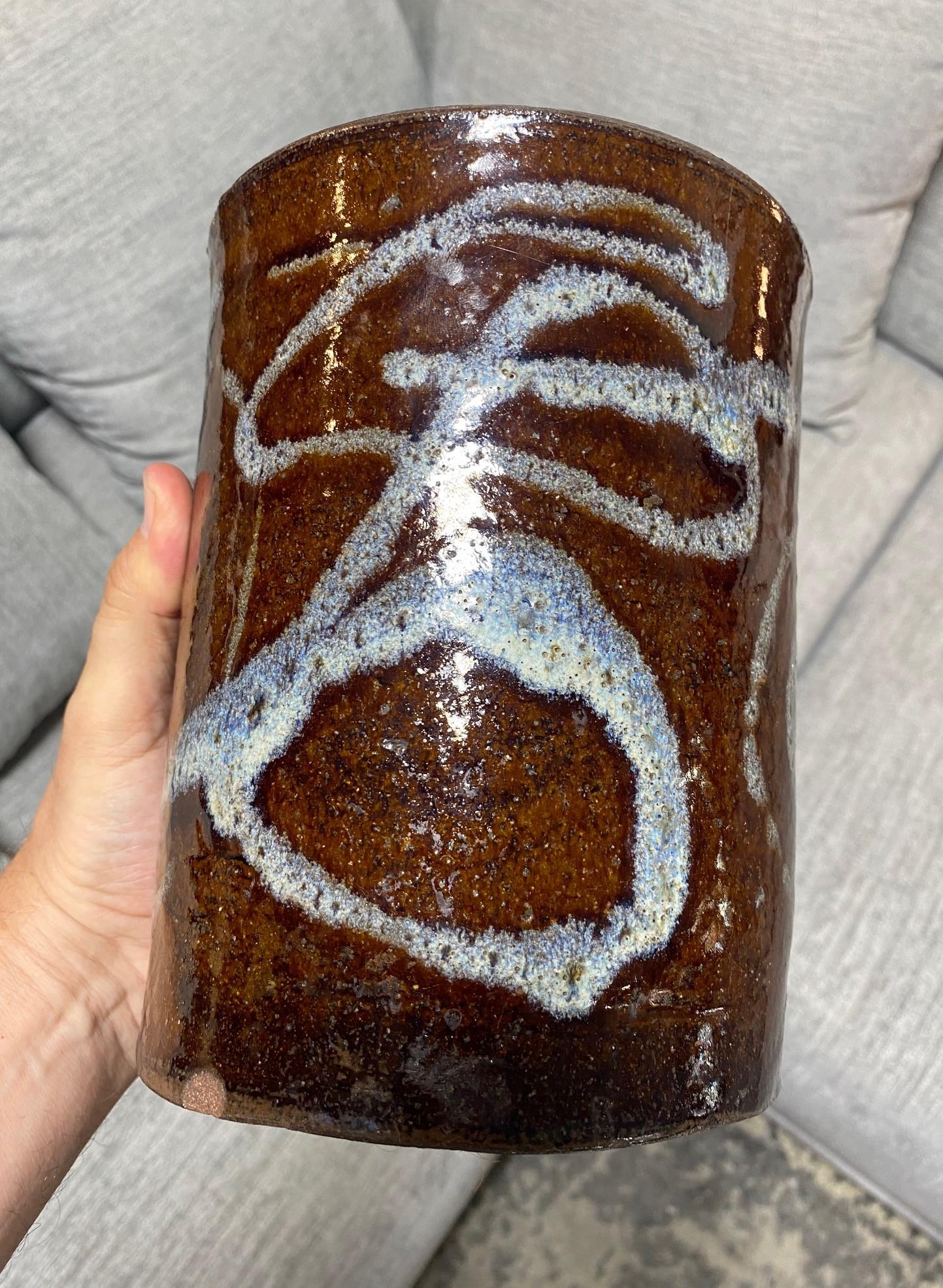Japanese Mashiko Ware Mingei Pottery Water Container Vase Manner of Shoji Hamada For Sale 8