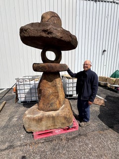 Japanese Massive Antique Red Kurama Spirit Stone Lantern