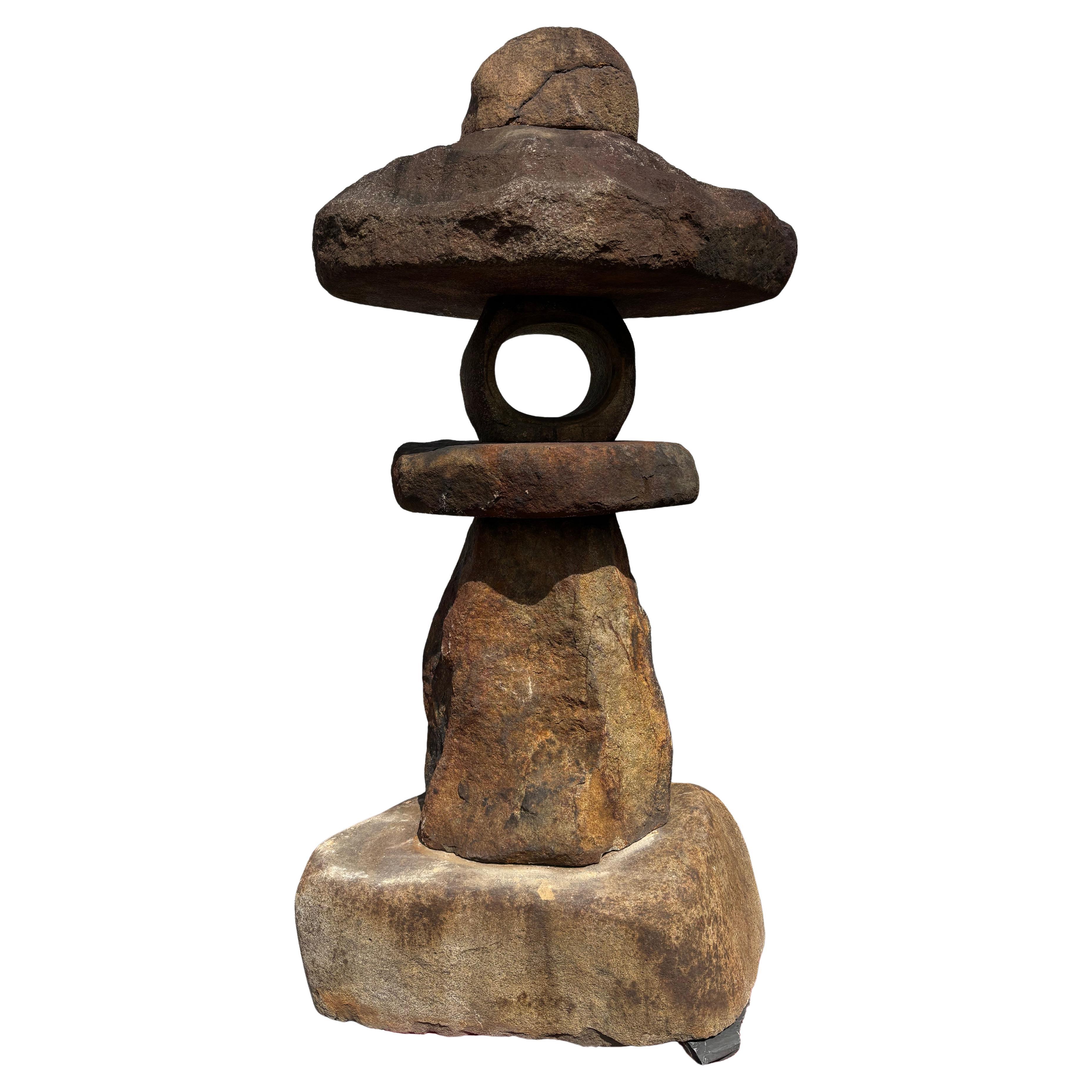 Japanese Massive Antique Red Kurama Spirit Stone Lantern