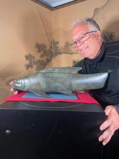 Japanese Massive Bronze Calming Trophy Koi Fish, Signed