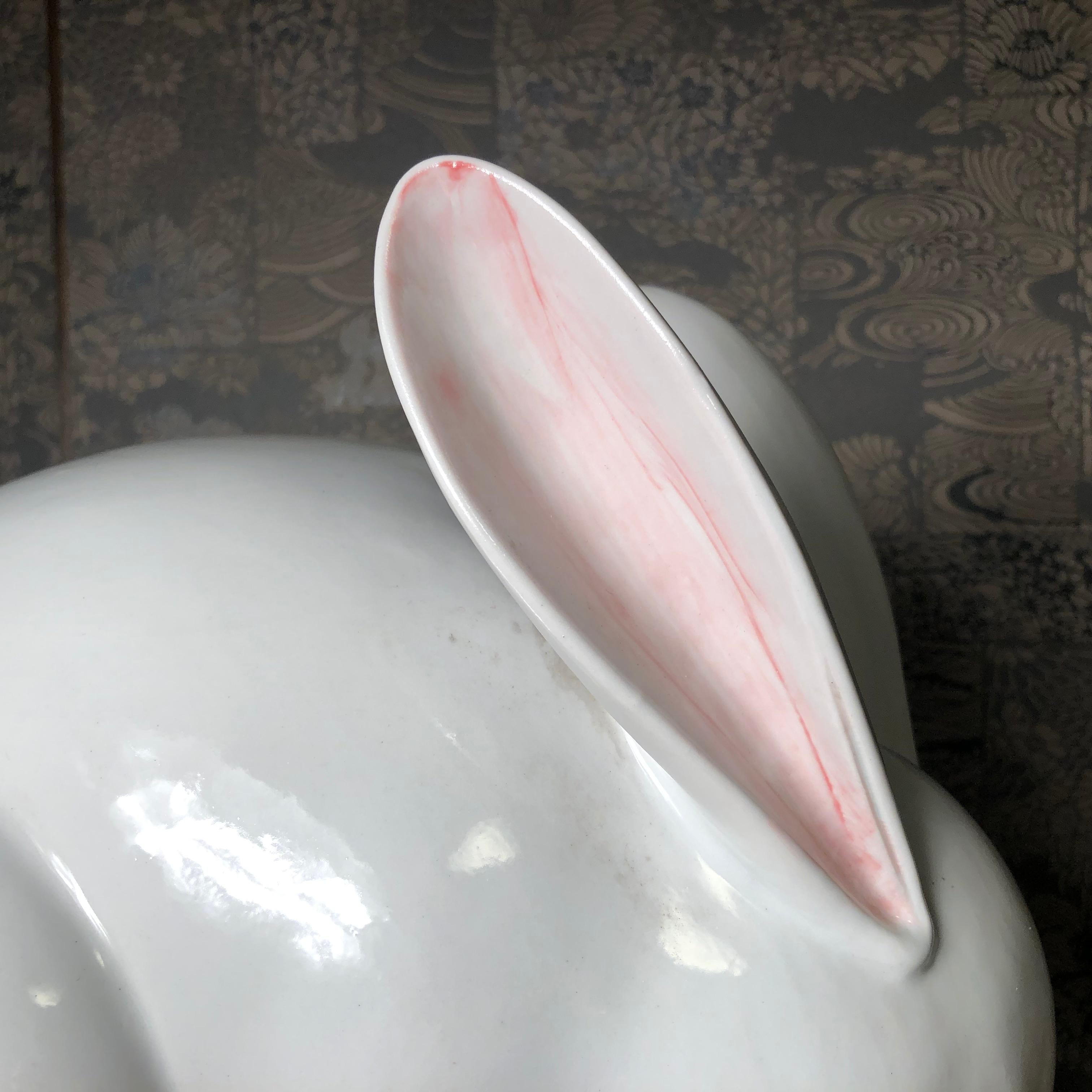 Japanese Massive Pure White Rabbit Sculpture, Long, Signed Kutani, 1940s 3