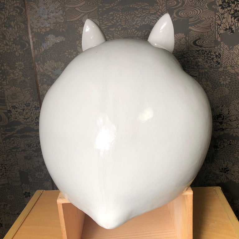 Japanese Massive Pure White Rabbit Sculpture, Long, Signed Kutani ...