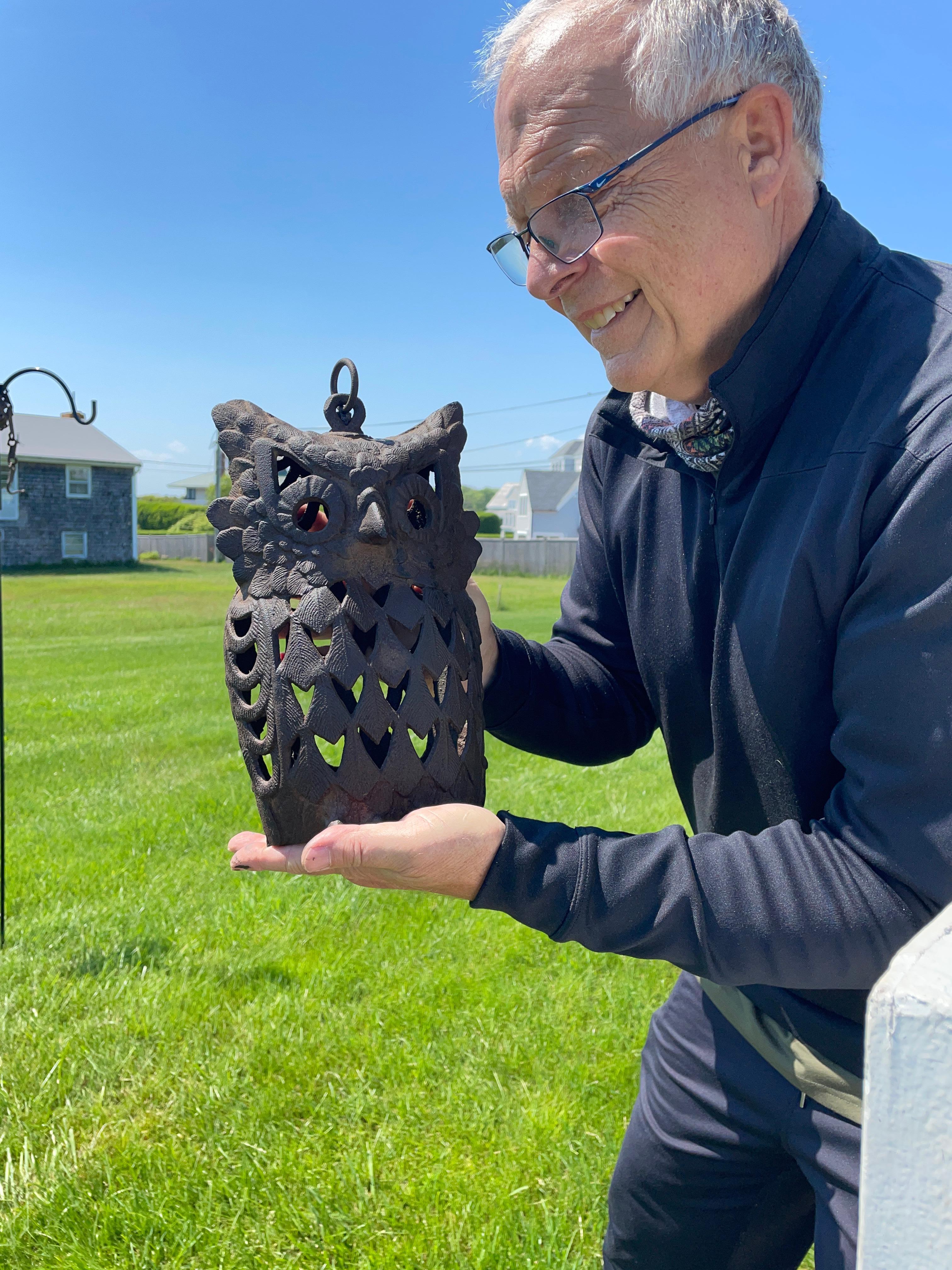 Iron Japanese Massive Vintage over Sized Owl Lighting Lantern