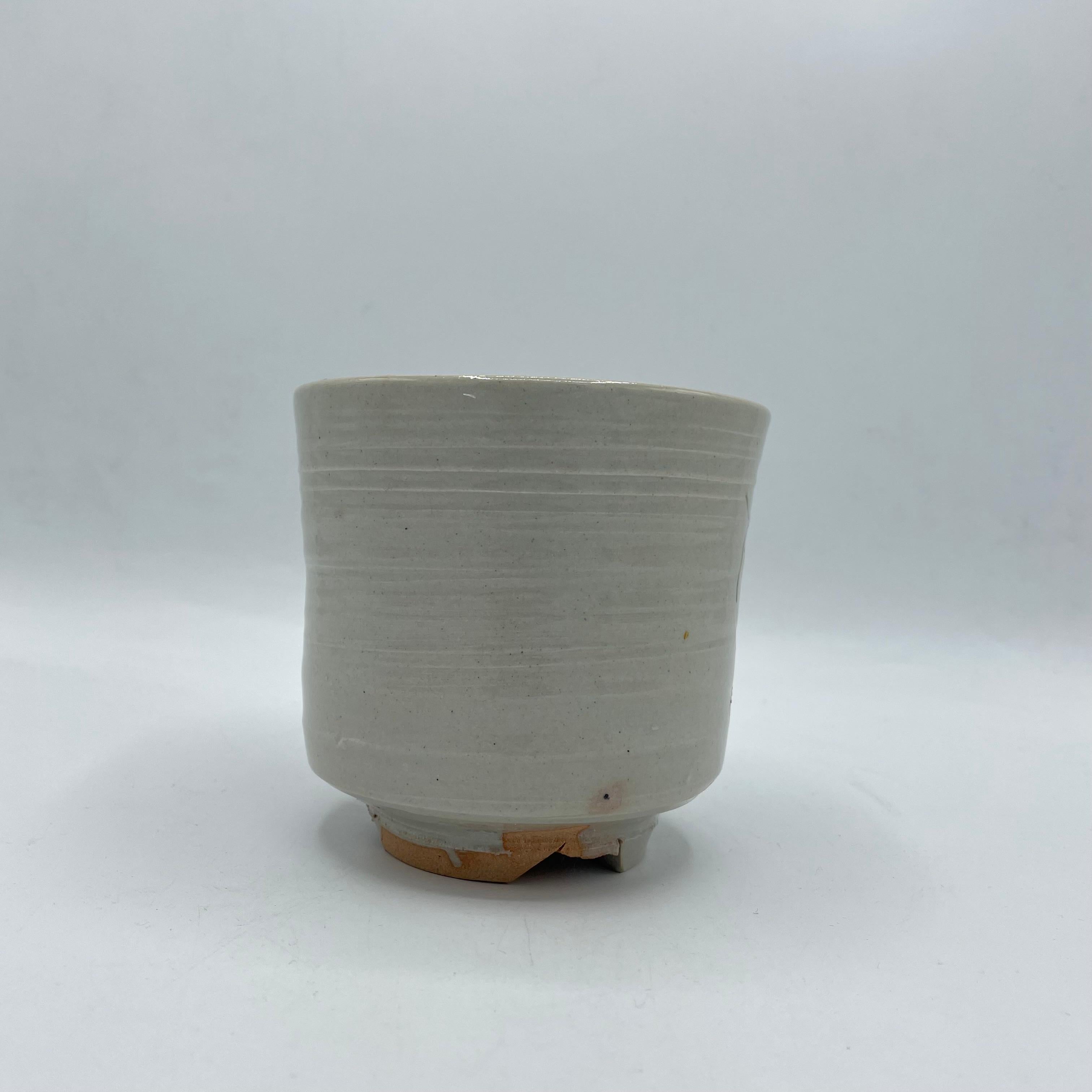 Dies ist eine Matcha-Teeschale, die wir für die Teezeremonie verwenden.
Diese Matcha-Schale (Matchawan auf Japanisch) wurde in den 1980er Jahren in der Showa-Ära hergestellt.
Es handelt sich um Shino-Ware und auf dem Boden dieser Schale befindet
