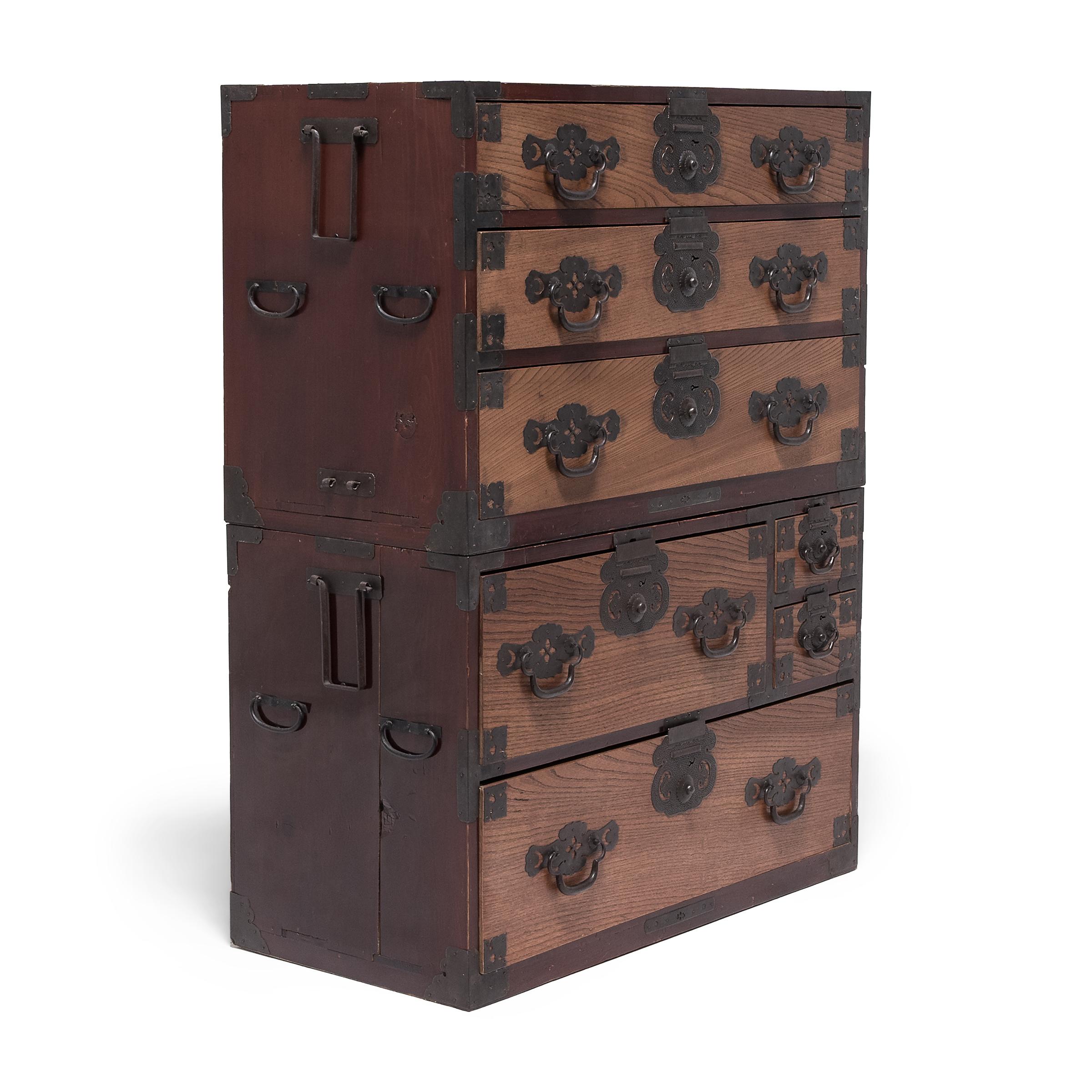Lacquered Japanese Matsumoto Stacking Tansu Chest, C. 1900