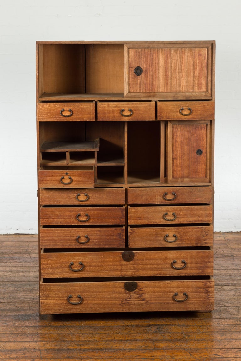Japanese Meiji 19th Century Cha Tansu Kiri Wood Tea with Doors