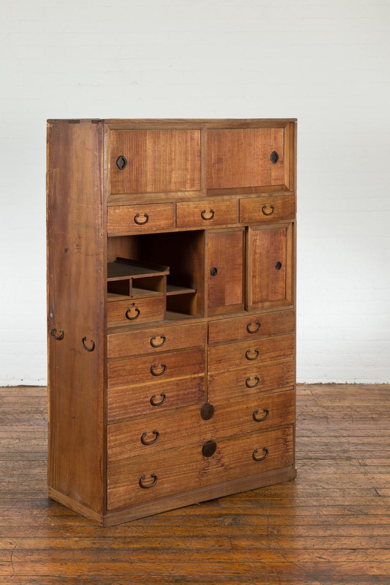 Japanese Meiji 19th Century Cha Tansu Kiri Wood Tea with Doors