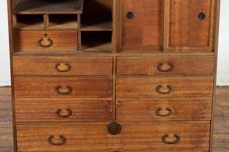 Japanese Meiji 19th Century Cha Tansu Kiri Wood Tea with Doors