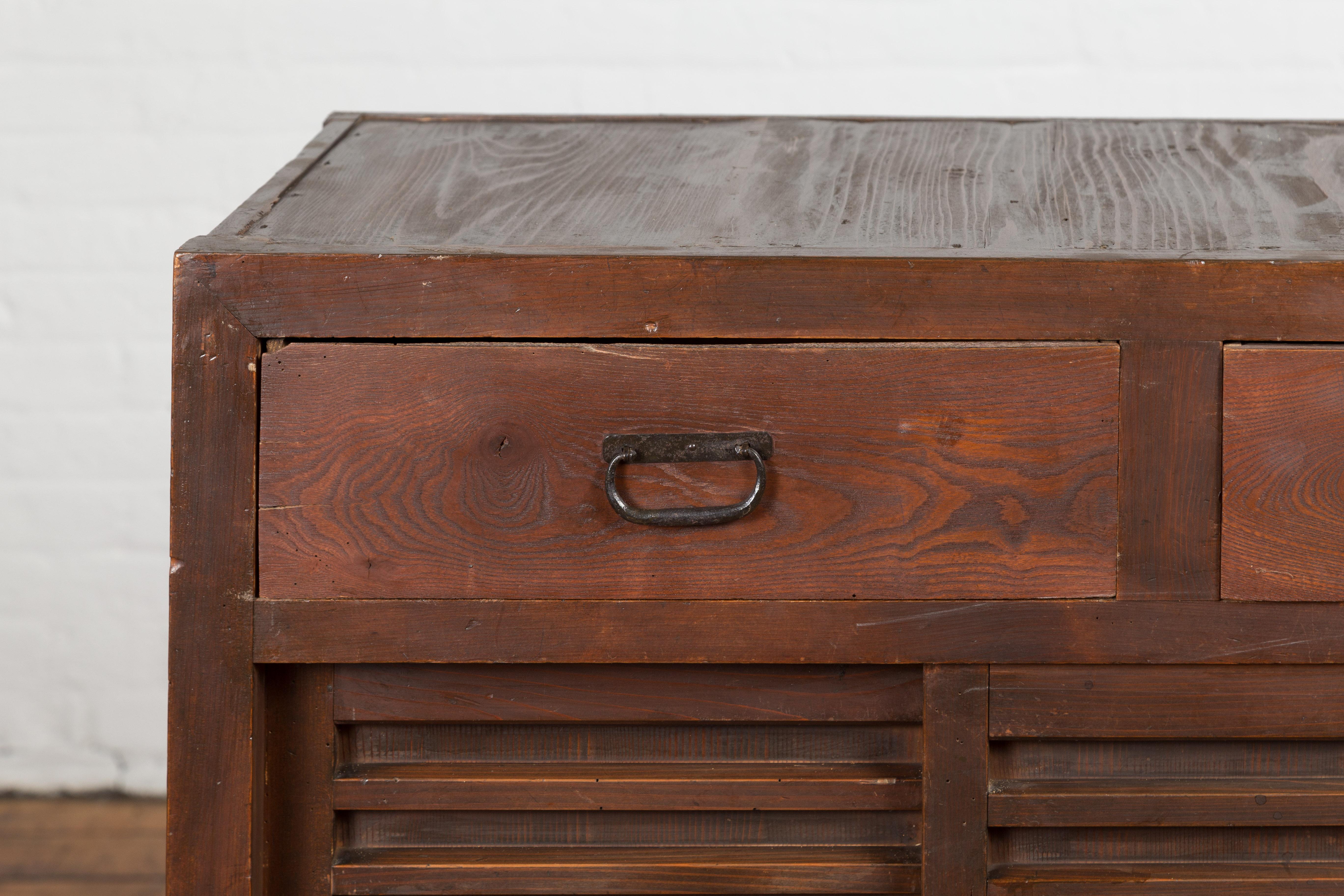 Antique Merchant's Chest with Unique Drawers & Shelf For Sale 1