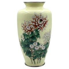 Japanese Meiji Ando Cloisonné Yellow Floral Vase with Silver Wire, c. 1880