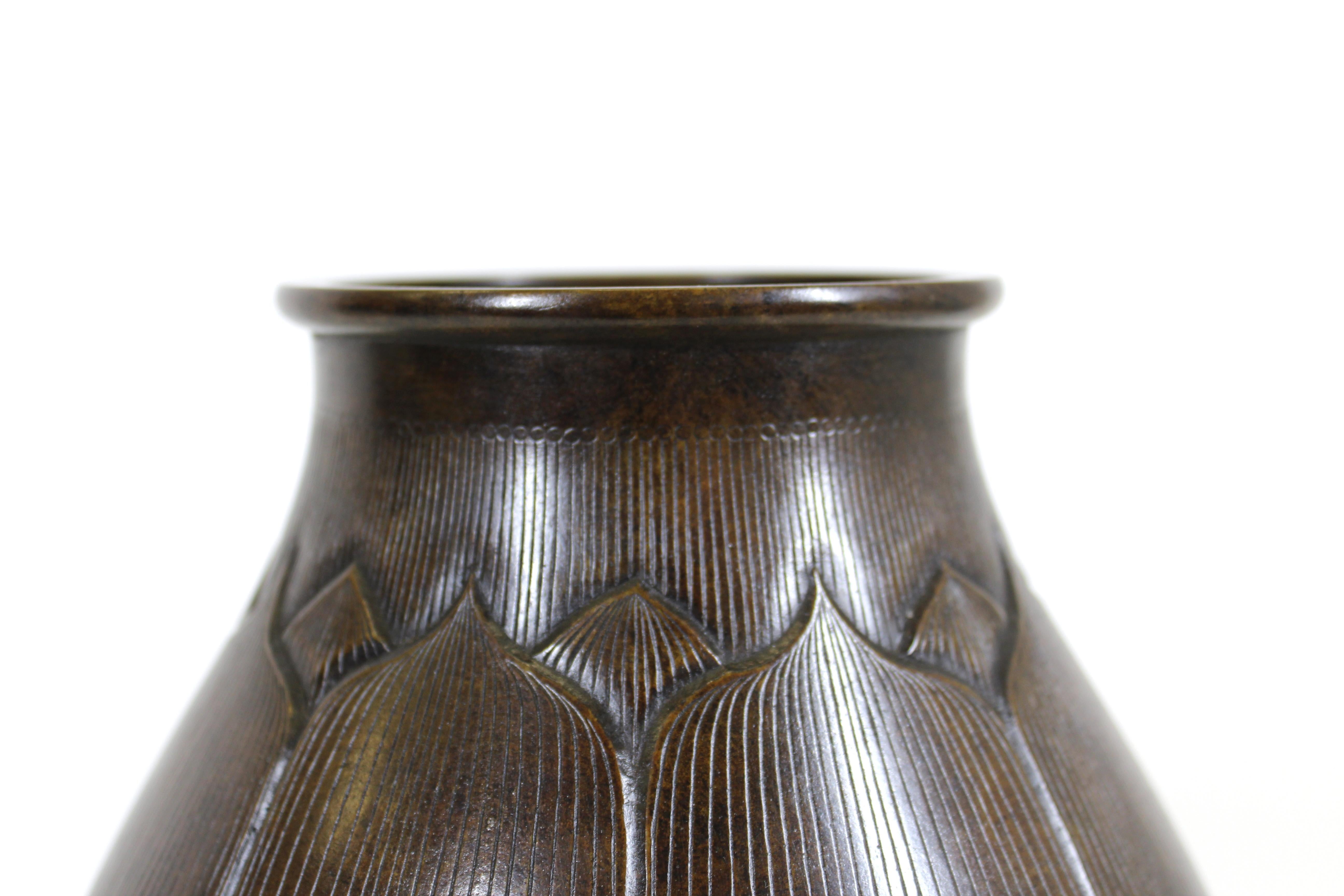 Early 20th Century Japanese Meiji Art Nouveau Bronze Lotus Vase For Sale