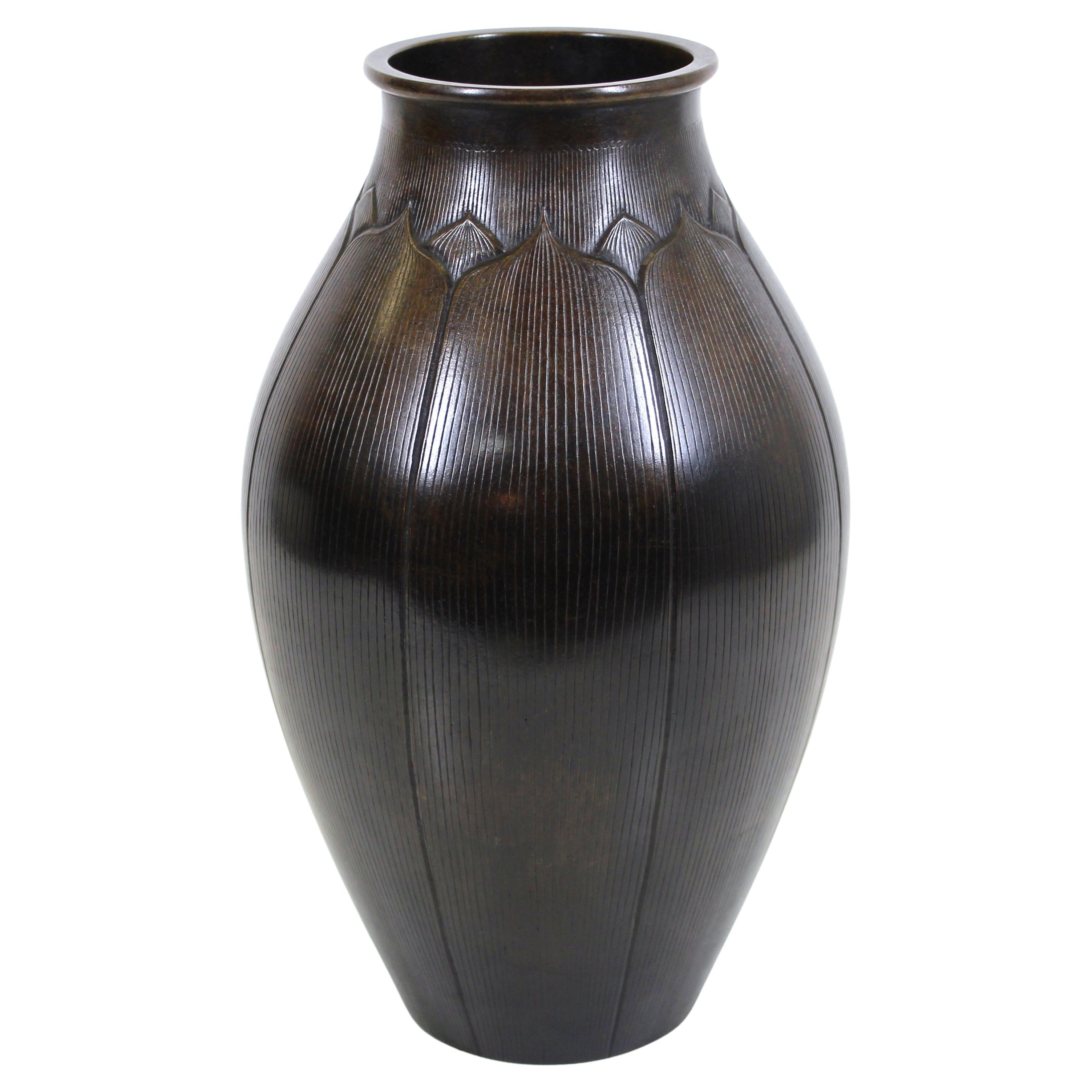 Japanese Meiji Art Nouveau Bronze Lotus Vase