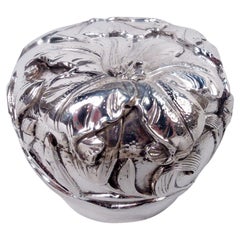 Japanese Meiji Art Nouveau Silver Ginger Jar with Iris Flowers