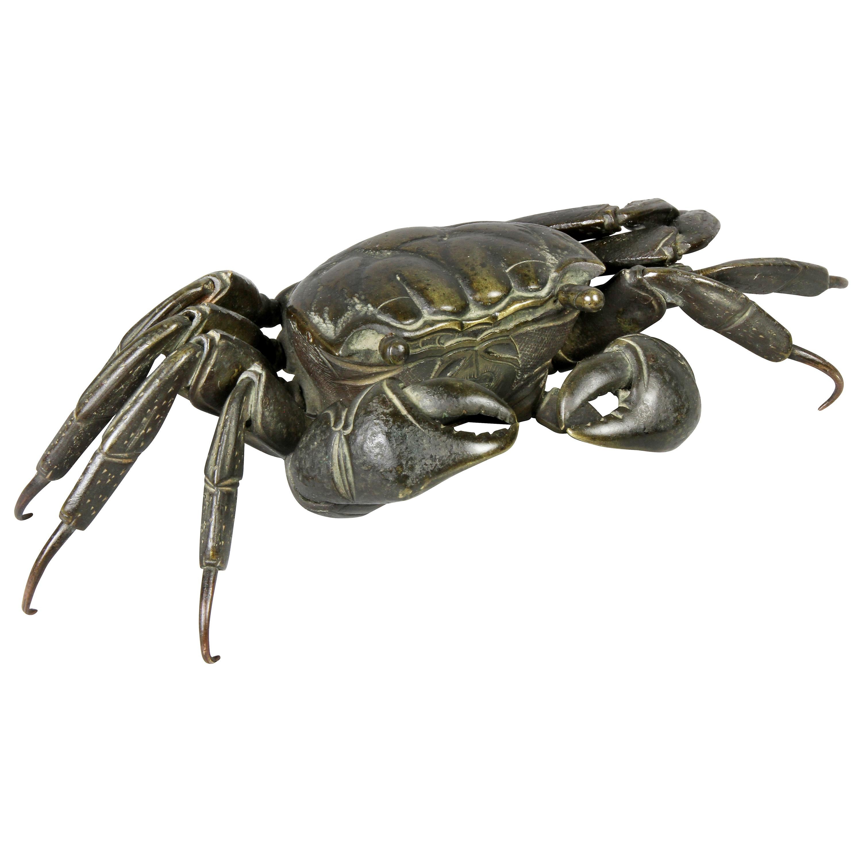 Japanese Meiji Articulated Bronze Crab For Sale