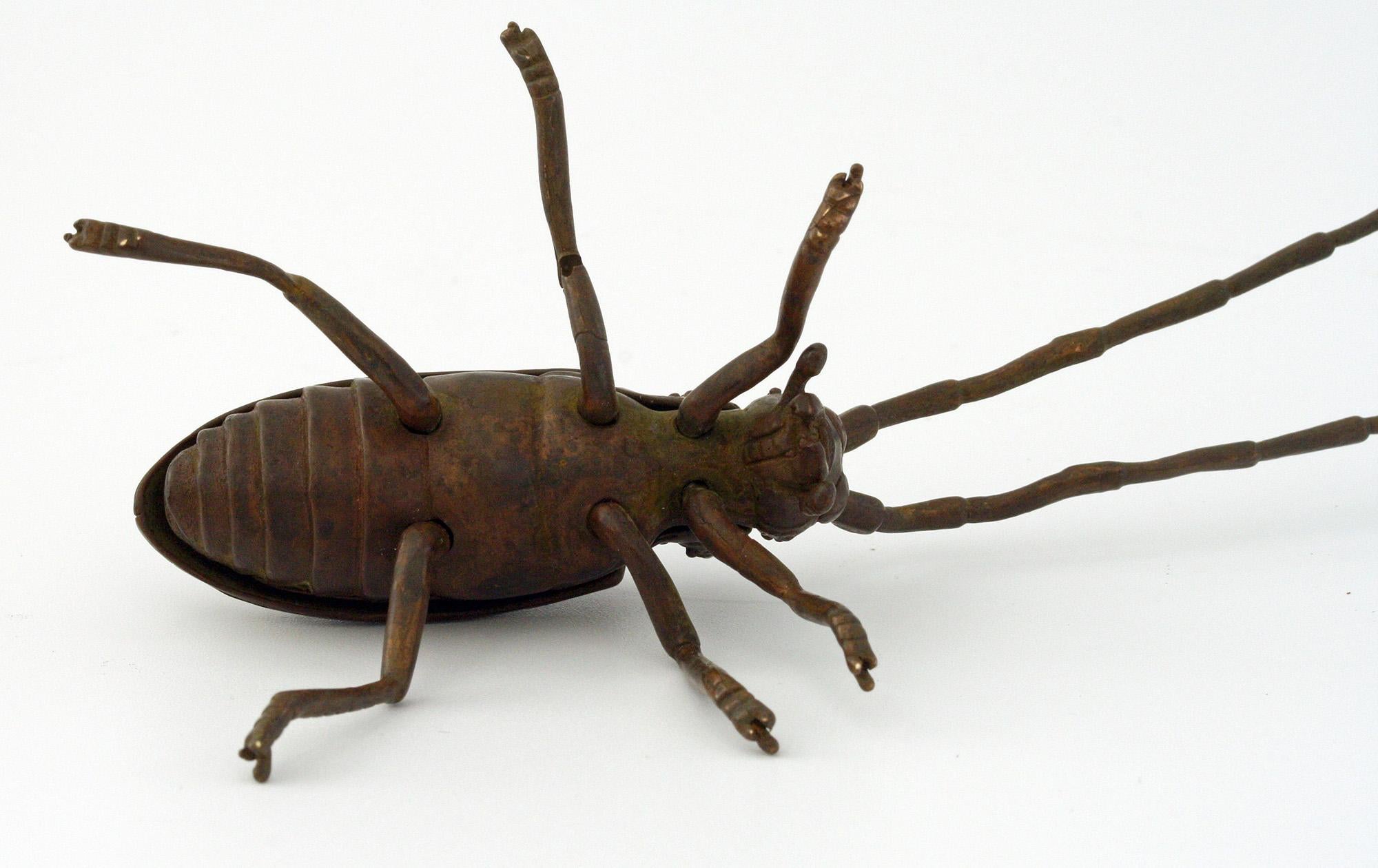 Metal Japanese Meiji Articulated Bronzed Flying Beetle Figure, 1868-1912