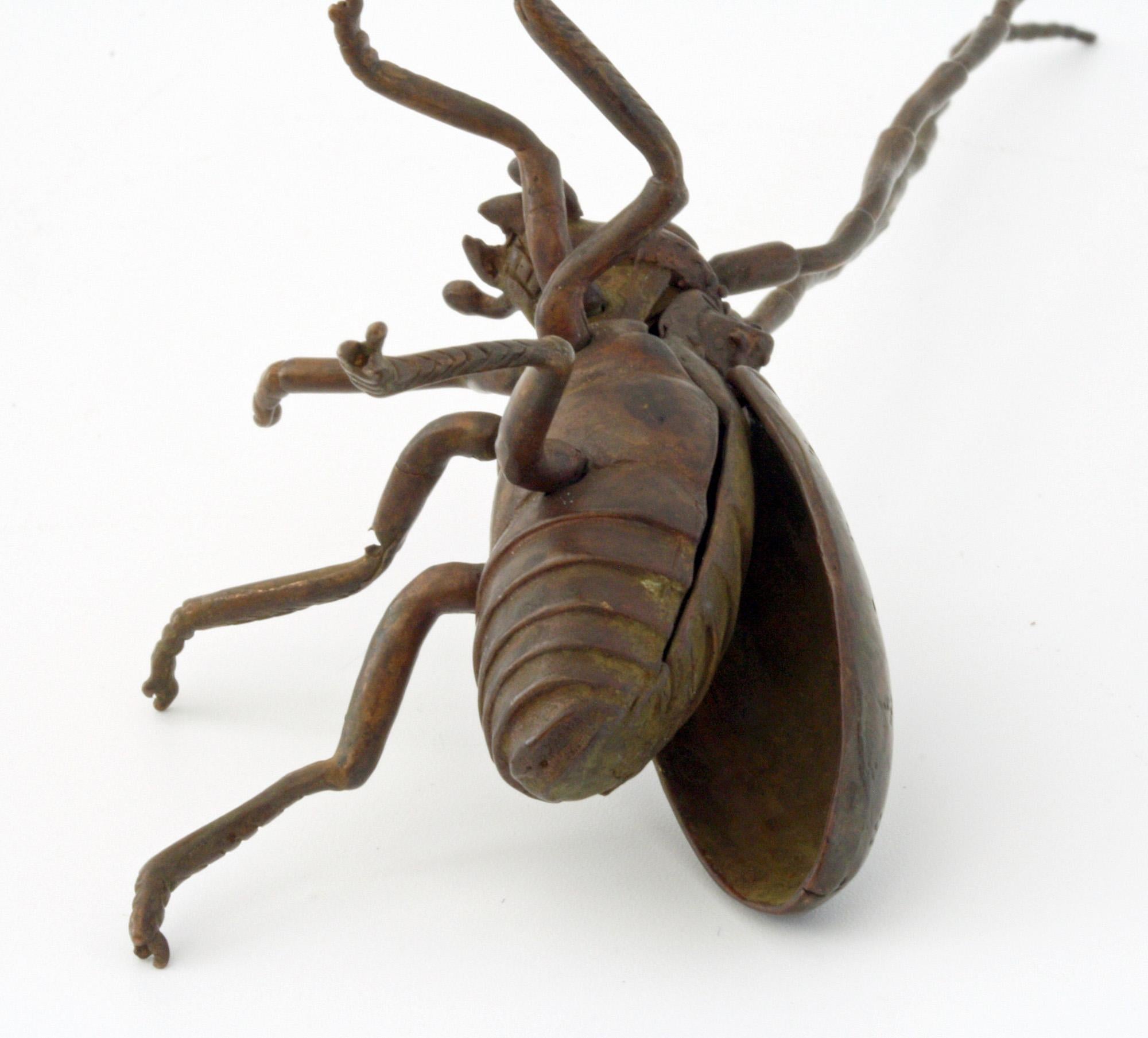 Japanese Meiji Articulated Bronzed Flying Beetle Figure, 1868-1912 3