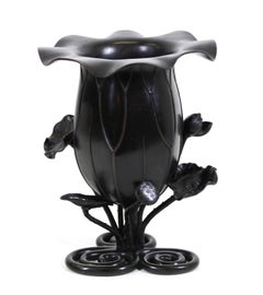 Japanese Meiji Black Bronze Lotus Vase