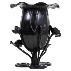 Japanese Meiji Black Bronze Lotus Vase