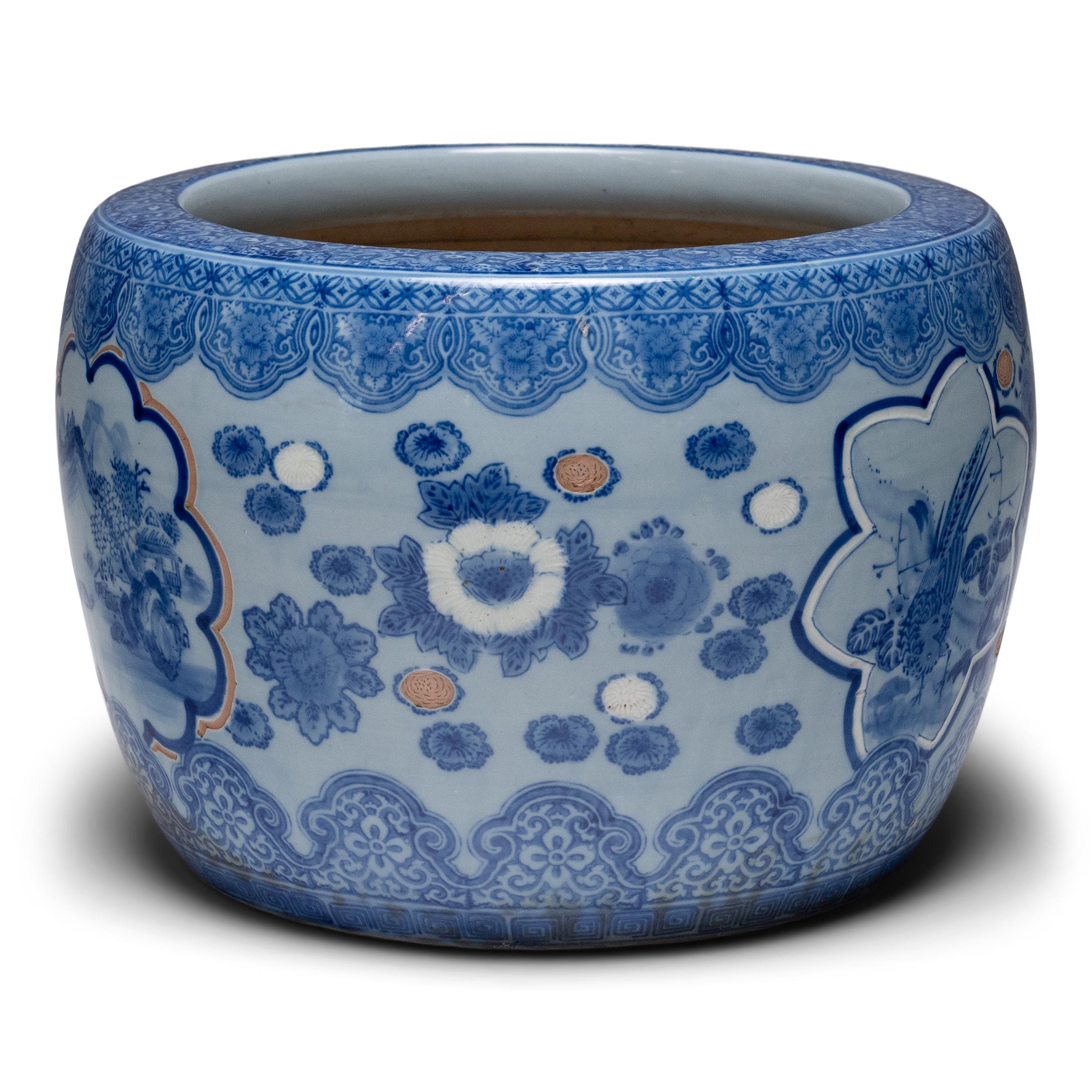 Glazed Japanese Meiji Blue & White Arita Hibachi For Sale