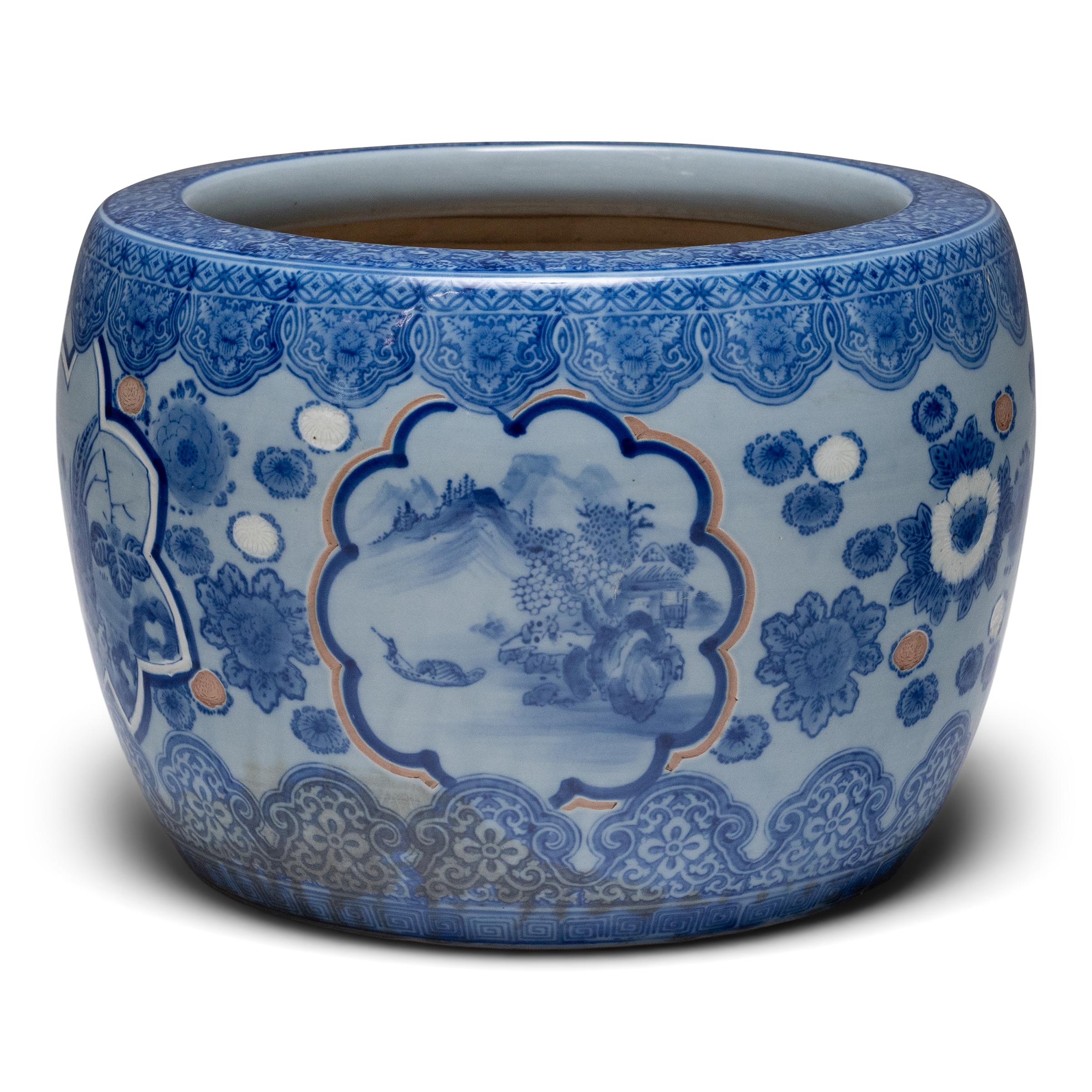 Japanese Meiji Blue & White Arita Hibachi In Good Condition For Sale In Chicago, IL