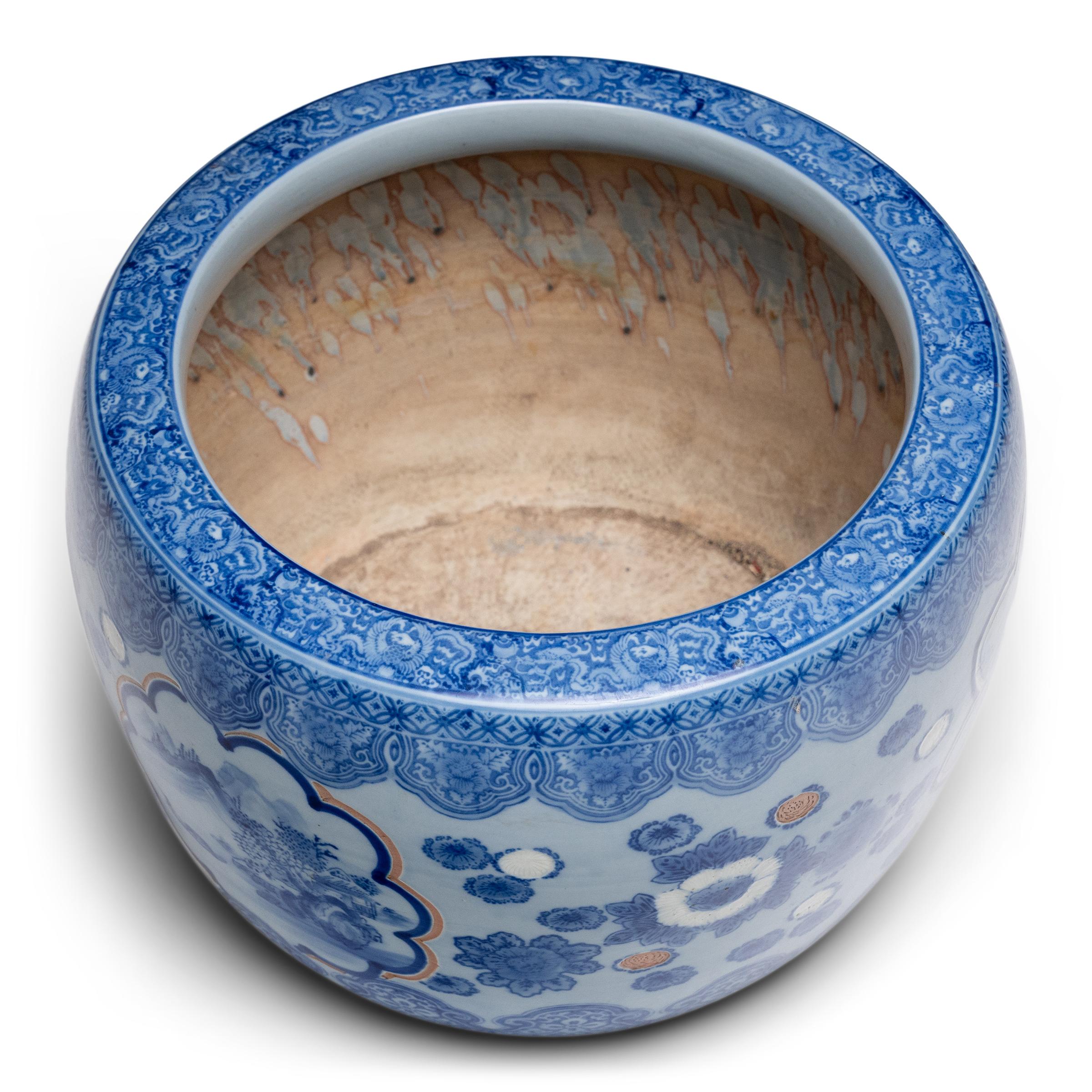 20th Century Japanese Meiji Blue & White Arita Hibachi For Sale