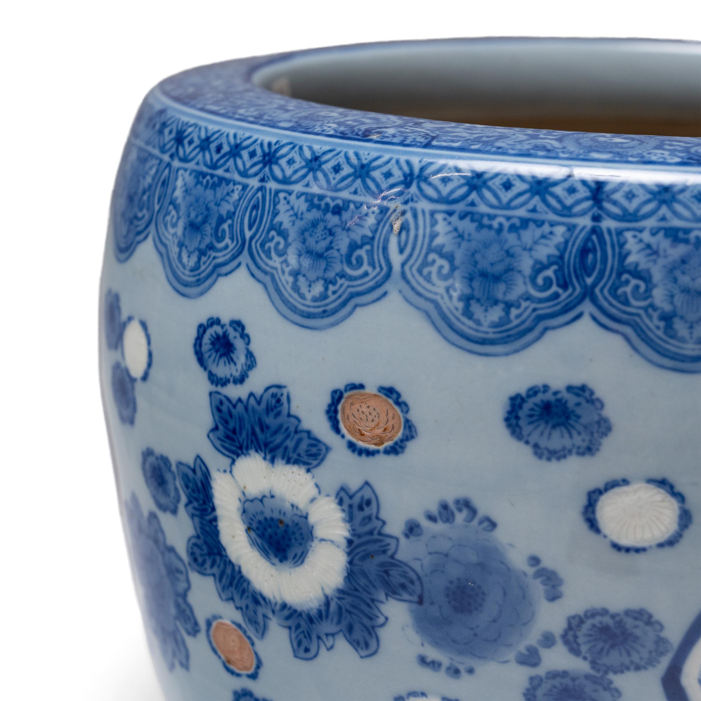 Porcelain Japanese Meiji Blue & White Arita Hibachi For Sale